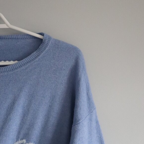 Bartolini 'Ciao' Wool Cashmere Blue XL Italian Knit Long Sleeve Crew Sweater - Picture 6 of 11